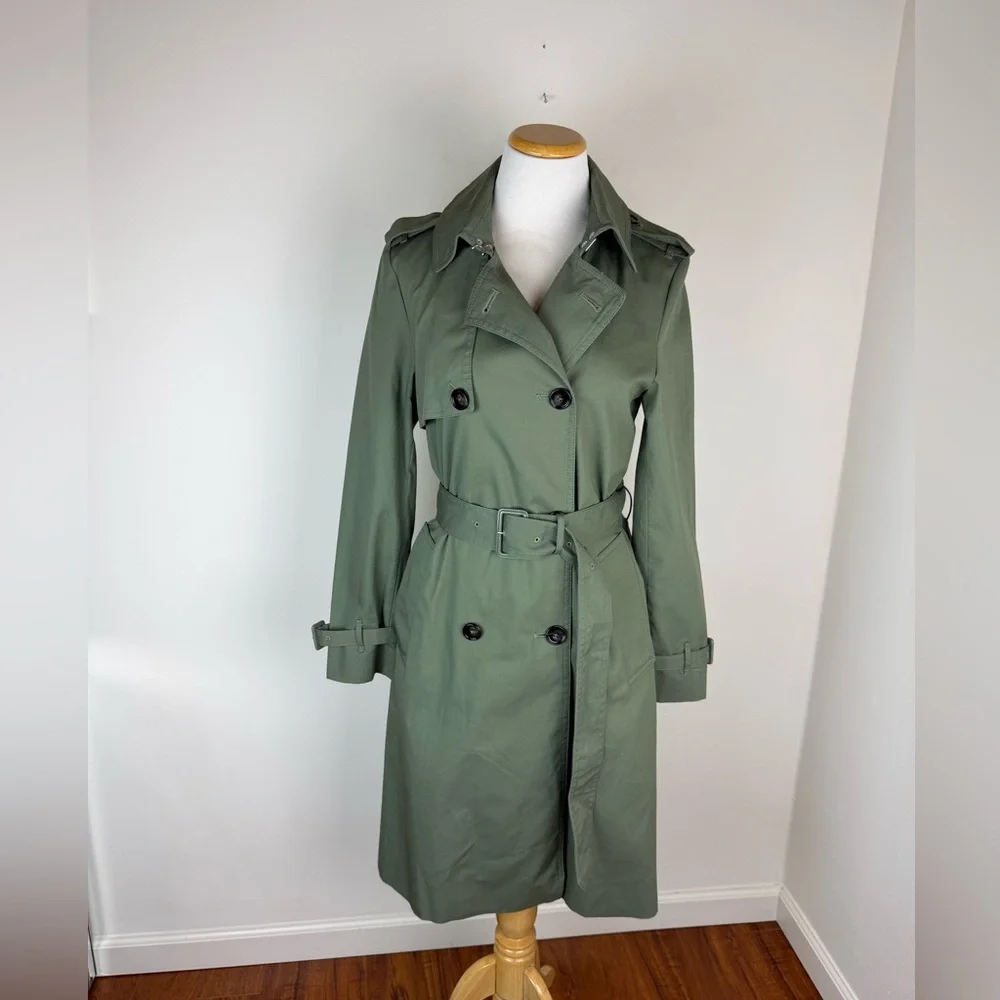 NWT Mango Classic Trench Coat with Belt Green Cotton Size S - Picture 9 of 13